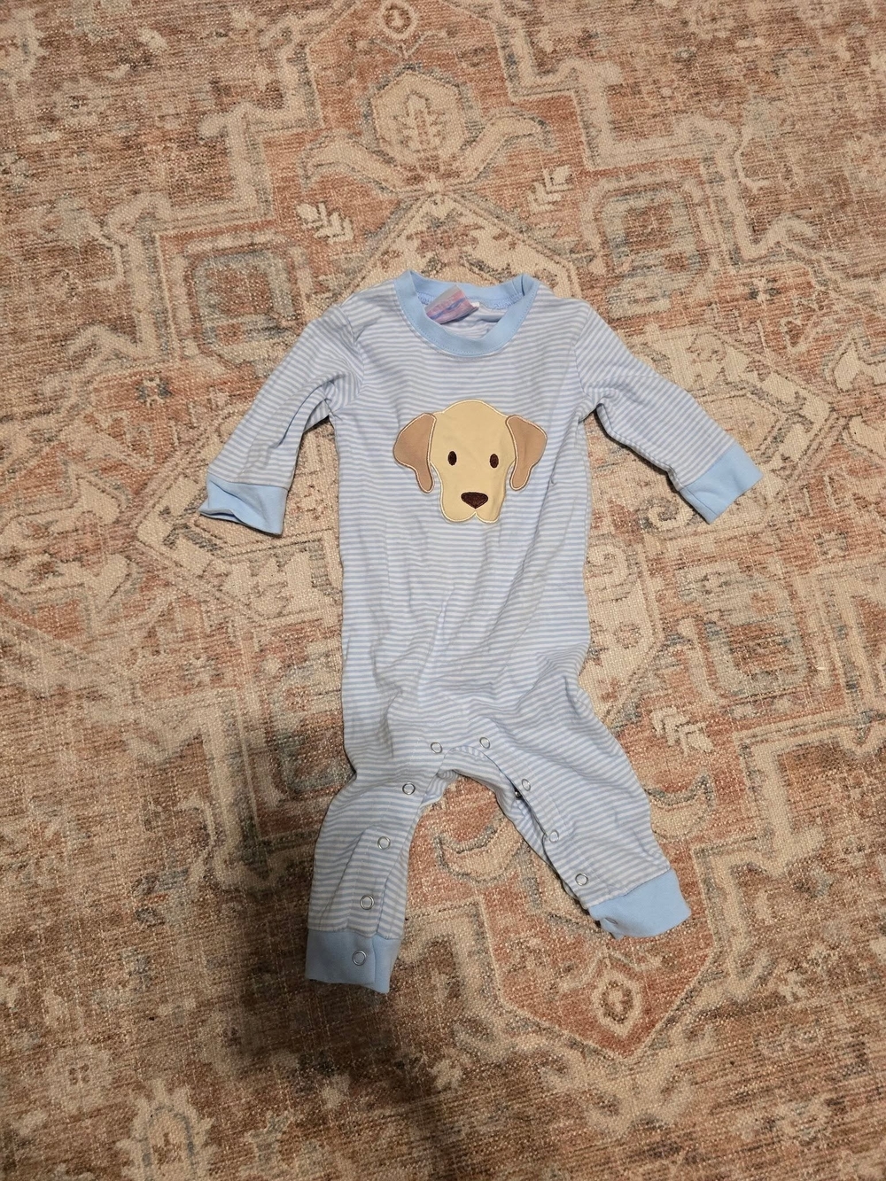 Baby Blue Puppy Appliqué One-Piece Stitchy Fish 3month